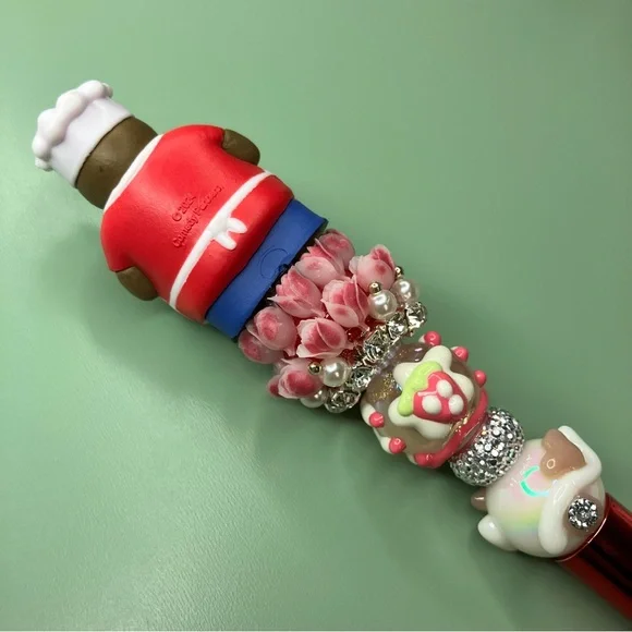 Chef Repurposed South Park Figure Beaded Pen with Red Accents Flowers Cherries - Picture 3 of 5